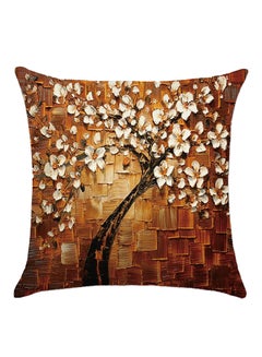 Buy Decorative Floral Tree Printed Pillow Brown/White/Black 45x45cm in Saudi Arabia