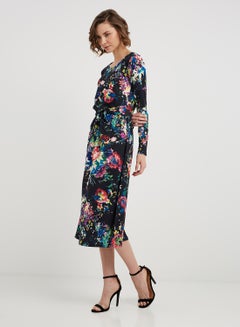 Buy Printed Midi Dress Black/Blue/Pink in Saudi Arabia