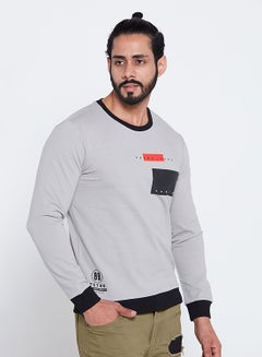 Buy Round Neck Printed Long Sleeve Sweatshirt Grey in UAE