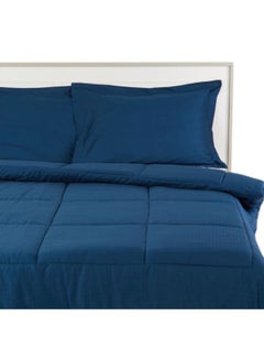 Buy 3-Piece Cambridge Chequered Comforter Set Cotton Blue Twin in UAE