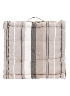 Buy Nathan Striped Floor Cushion Cotton Beige/Grey/White 40x40x9centimeter in Saudi Arabia