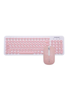 Buy T85 Wireless Retro Round Keyboard With Optical Mouse Set Pink in Saudi Arabia