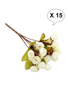 Buy Pack Of 15 Artificial Silk Rose Bud Bouquet White in Saudi Arabia