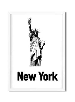 Buy Statue Of Liberty, New York Wall Art Poster Black/White 42 x 32 x 2cm in Saudi Arabia