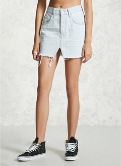 Buy Ribbed Mini Skirt 06-Light Denim in Saudi Arabia