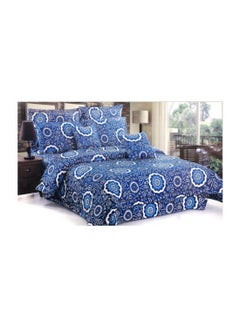 Buy 8-Piece Floral Design Comforter Set cotton Blue King in Saudi Arabia