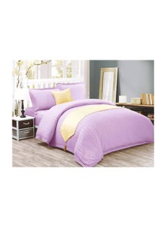 Buy 6-Piece Stripes Design Comforter Set Cotton Blend Purple in UAE