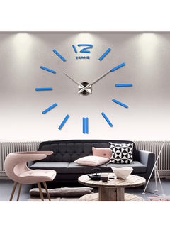 Buy DIY 3D Real Mirror Wall Clock Sticker Blue 100x100centimeter in UAE