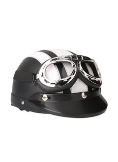 Buy Motorcycle Scooter Open Face Half Leather Helmet with Visor UV Goggles Retro Vintage Style 54-60cm in Saudi Arabia