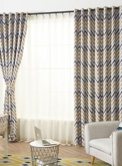 Buy Corrugated Printed Craft Blackout Curtain Yellow/Blue 140 x 240centimeter in UAE