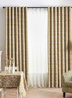 Buy Nordic Style Tree Branch Printed Blackout Curtain Yellow 200 x 270centimeter in Saudi Arabia