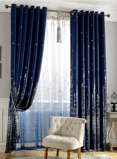 Buy Castle Printed Blackout Curtain Navy Blue 100 x 250centimeter in UAE