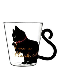 Buy Cat Printed Tea Cup Black/Clear 9x5.3centimeter in Saudi Arabia