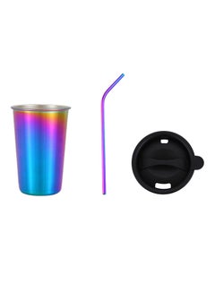 Buy Stainless Steel Coffee Mug With Reusable Metal Straw And Lid Multicolor 12.5x8.8centimeter in UAE