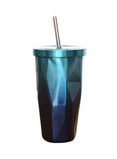 Buy Stainless Steel Double Wall Tumbler With Straw And Lid Blue 10.2 x10.2x18centimeter in Saudi Arabia