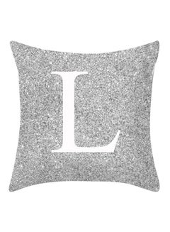 Buy Letter Printed Throw Pillow Case Metallic Silver in UAE