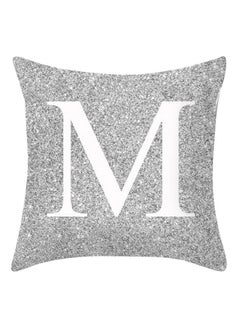 Buy Letter Printed Throw Pillow Case Metallic Silver in UAE