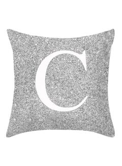 Buy Letter Printed Throw Pillow Case Metallic Silver in UAE