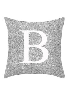 Buy Letter Printed Throw Pillow Case Metallic Silver in UAE