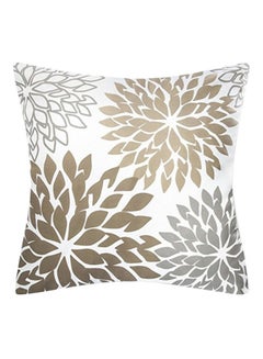 Buy Flower Printed Linen Throw Pillow Case Gold/Grey in Saudi Arabia