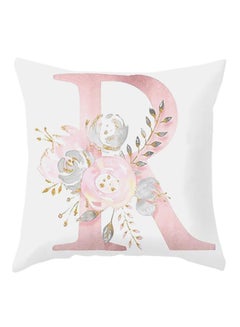 Buy Floral English Alphabet Printed Pillow Case Pink/White in UAE