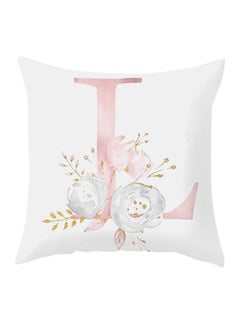 Buy Floral English Alphabet Printed Pillow Case Pink/White 18x8x18cm in Saudi Arabia