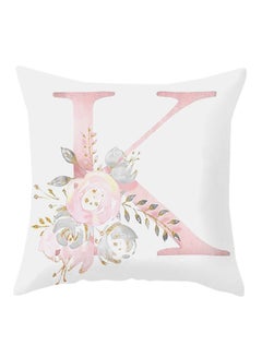 Buy Floral English Alphabet Printed Pillow Case Pink/White in UAE