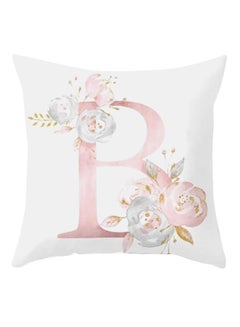 Buy Floral English Alphabet Printed Pillow Case Pink/White in UAE