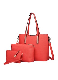 Buy 3-Piece Faux Leather Tote Set Red in Saudi Arabia