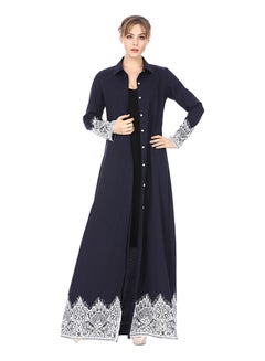 Buy Elegant Long Sleeve Dress Navy Blue in UAE