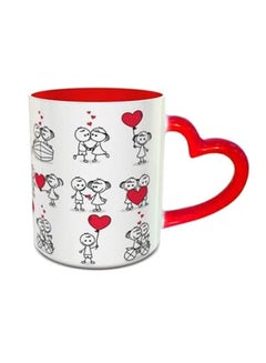 Buy Cute Couple Doodle Hearts Design 199 Mug With Heart Shaped Handle Red/Black/White in UAE
