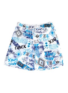 Buy Printed Swim Shorts White/Blue/Black in UAE
