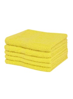 Buy 4-Piece Cotton Towel Set Yellow 30x30cm in UAE