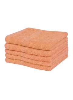 Buy 4-Piece Cotton Towel Set Peach 30x30cm in UAE