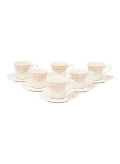 Buy 12-Piece Cup And Saucer Set 90ml White/Gold in UAE