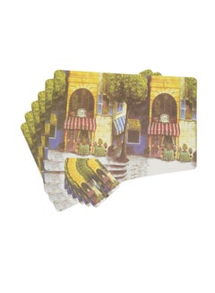 Buy 6-Piece Printed Placemat Set Green/Yellow/Red in UAE