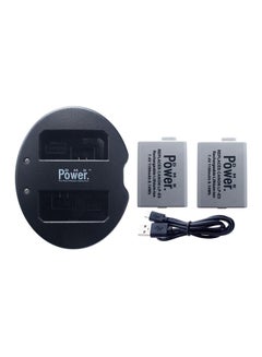 اشتري 2-Piece LP-E5 Battery With Double USB Charger For Canon EOS 450D 500D 1000D EOS 450D أسود في الامارات