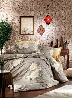 Buy 4-Piece Floral Duvet Cover Set Microfiber Grey/Yellow in UAE