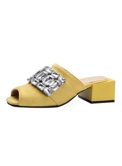Buy Leather Slip-On Closure  Casual Sandals Yellow in UAE