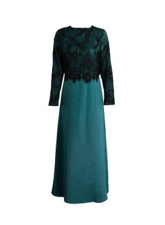Buy Round Neck Maxi Dress Black/Blue in UAE