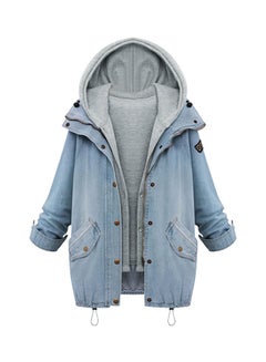 Buy 2-Piece Denim Jacket And Open Front Vest Blue/Black in UAE