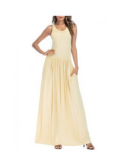 اشتري Sleeveless Racer Back Maxi Gown With Pleated Pocket بيج في الامارات