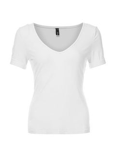 Buy Short Sleeve Deep V Neck T-Shirt White in Saudi Arabia