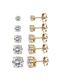 Buy Women's 18K Gold Plated CZ Stud Earrings Simulated Diamond Round Cubic Zirconia Ear Stud Set?5 Pairs) in UAE