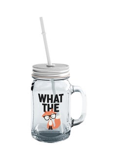 اشتري Glass What The Fox Nerdy Friend Mason Jar With Straw شفاف 15 سنتيمتر في الامارات