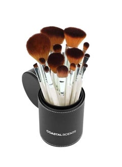 Buy 16-Piece Pearl Brush Set With Case White/Silver/Brown in Saudi Arabia