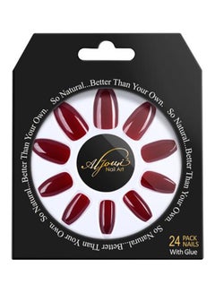 Buy 24-Piece Shinny False Nail Set Red in Saudi Arabia