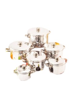 Buy 6-Piece King Cooking Pot Set With Lid Silver 16, 18, 20, 22, 24, 26cm in Egypt
