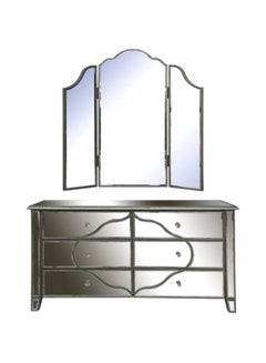 Buy Dubai Collection Dressing Table With Mirror Silver 50x194x152cm in UAE