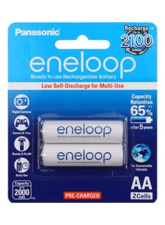 Buy 2-Piece Eneloop Rechargeable AA Type Battery Set White in UAE